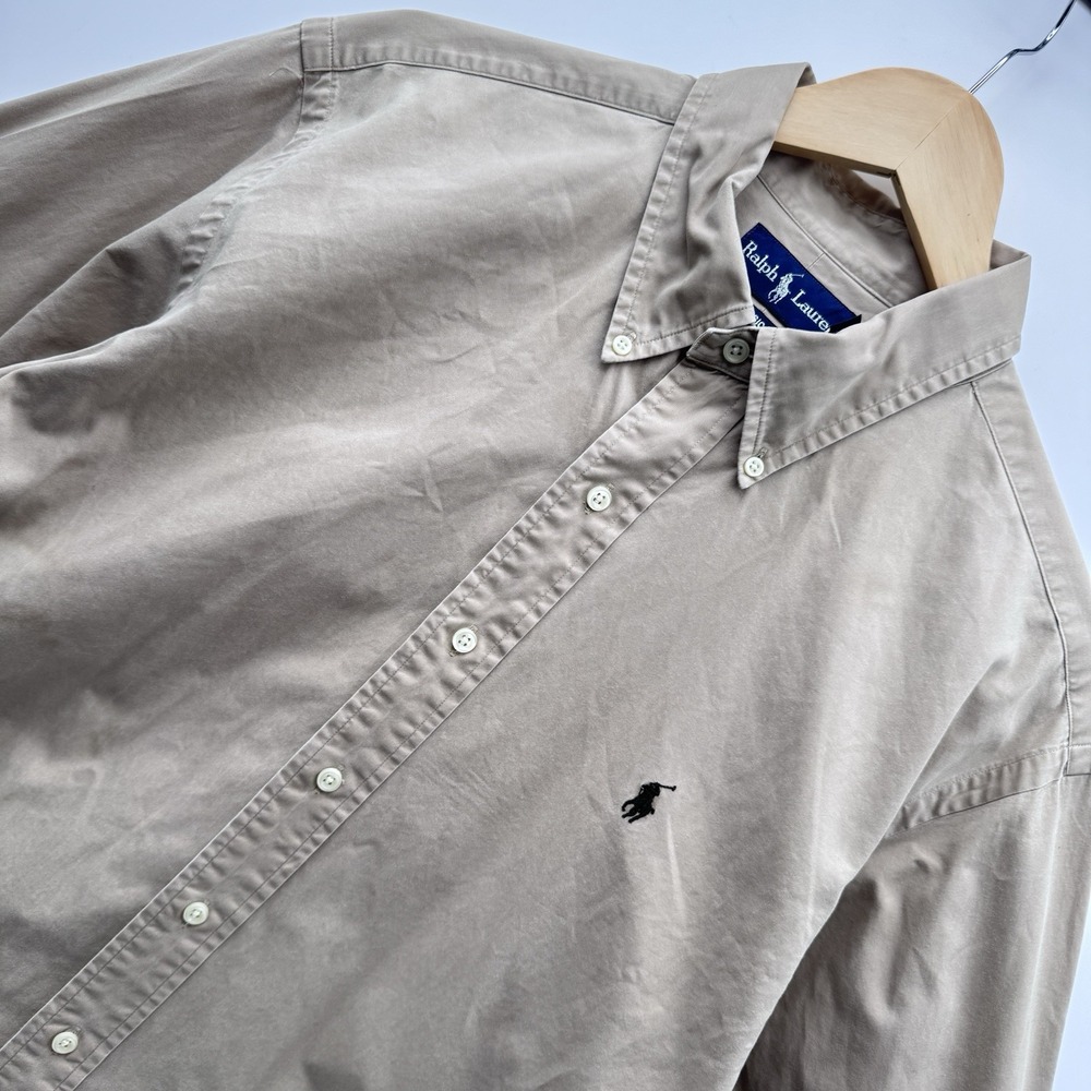 Ralph Lauren Classic Fit Men's XL Long Sleeve Button Down Shirt Beige Khaki